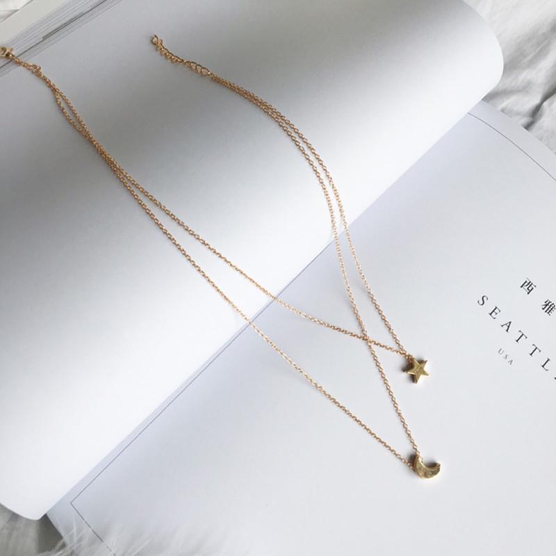 Golden Moon Star Heart Pendant Necklaces Crescent Pendant Chokers Necklaces For Women Round Circle Jewelry