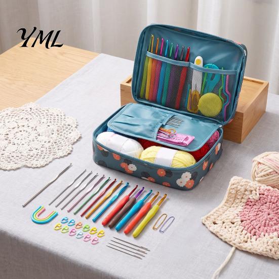 Easy to Use Crochet Tools for Kids 59Pcs/Set Kit, Ergonomic Hooks Yarn Accessories Set Portable Craft Storage Case with Bag, Complete Tool Kit