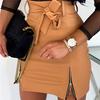 Women's Fashion High Waist Bandage Bowknot Zipper Skirt Casual Sexy Slim Leather Skirt