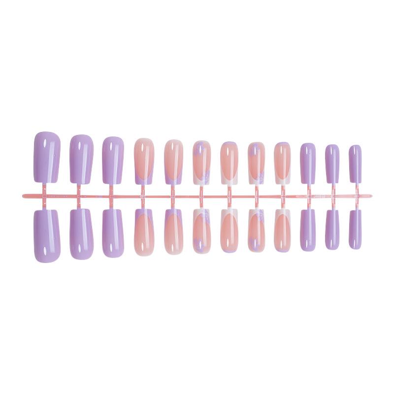 Purple Floral Nail Art Stickers - Removable Medium-Length Tips, 24-Pack