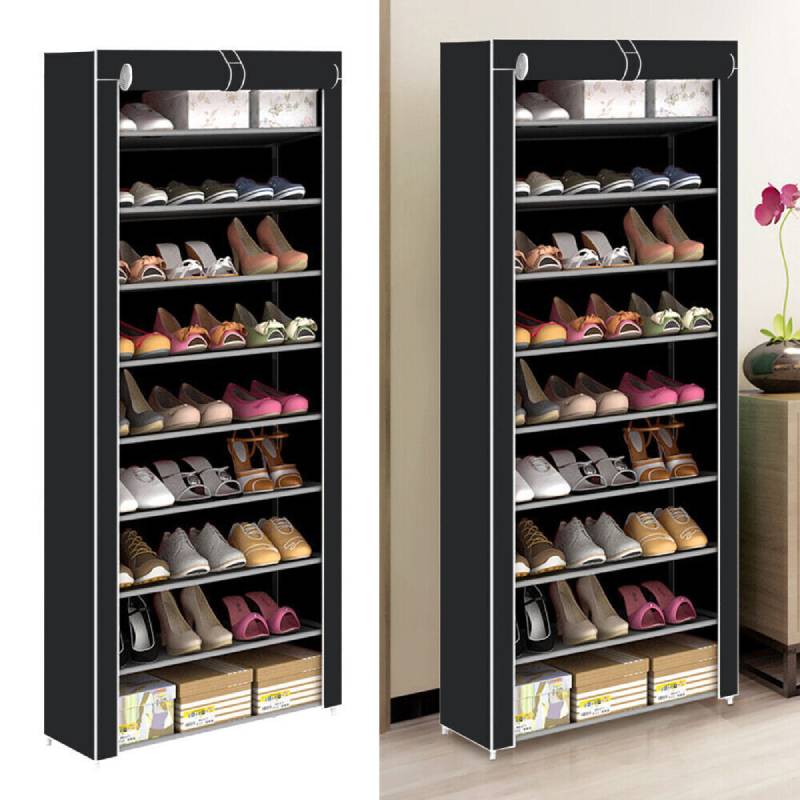Tier Cabinet 10 Storage Organiser Shoe Rack Black Stand Holds 27 Pairs Dustproof