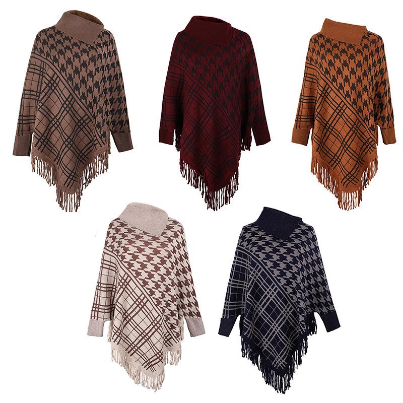 

Warm Tassel Pullover Sweater with Large Sleeves and Shawl 90*70CM красный