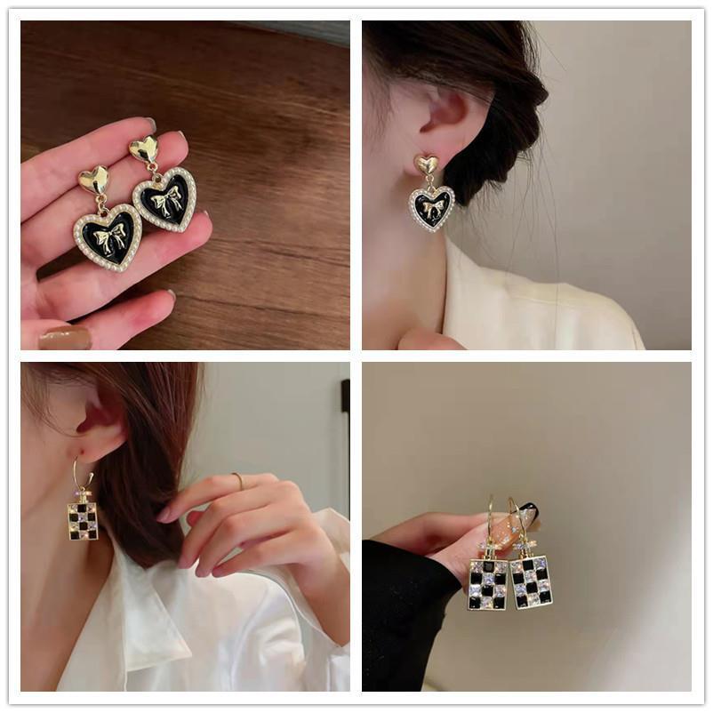 S925 Silver Bow Stud Earrings with Heart Pendant - 2022 Fashion Enamel Drop Women's Accessories