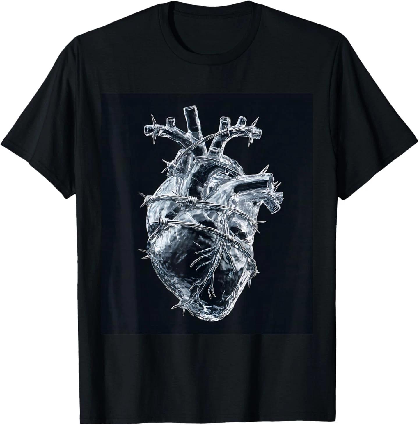 Anatomical Heart Barbed Wire Gothic Glass T-Shirt S