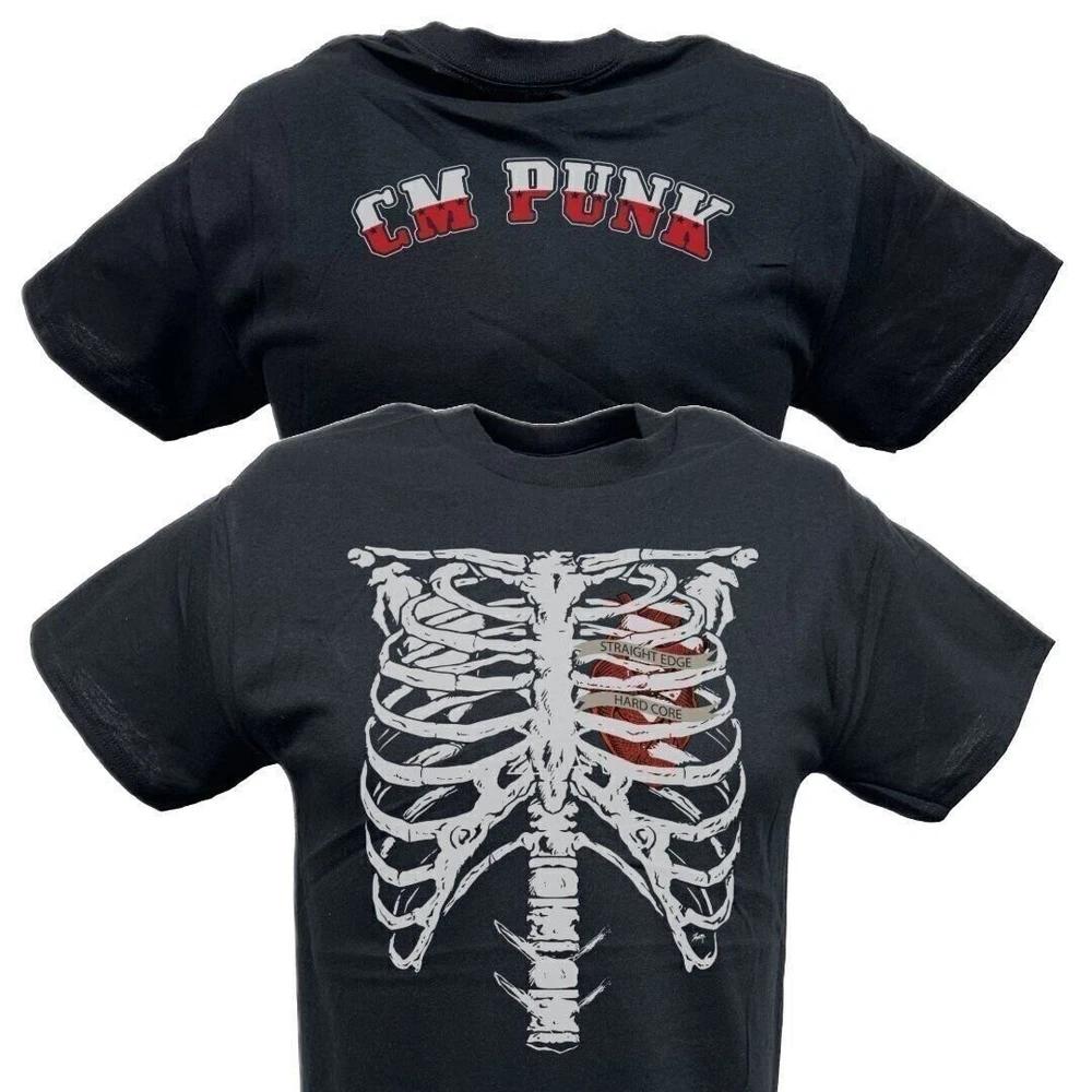 CM Punk Ribs Straight Edge Hard Core Unisexs Black Tshirt M