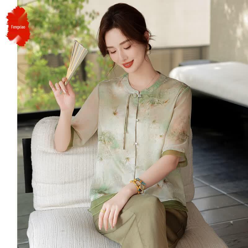 Women s Elegant Chinese Style Summer Two-Piece Outfit 3XL