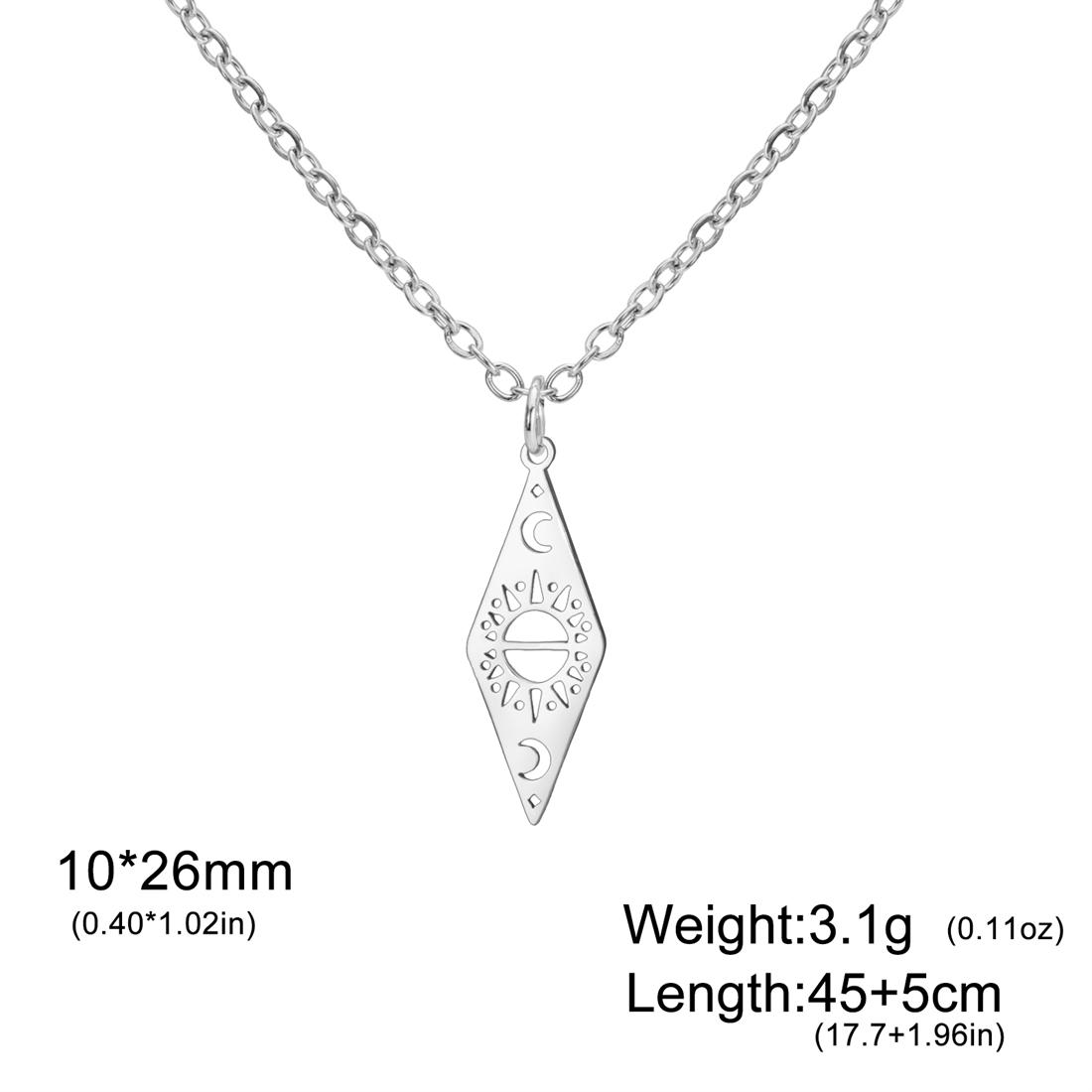 

Fashion Sun Moon Necklaces Stainless Steel Hollow Rhombus Geometric Pendant Necklaces for Women Men Party Jewelry Gifts