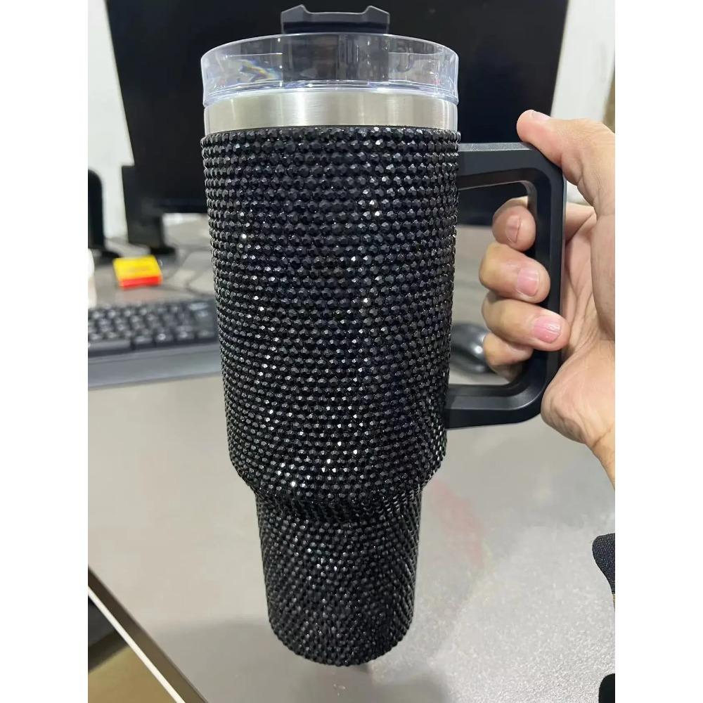 

40 унций со стразами, соломенная женская чашка из нержавеющей стали, блестящий бриллиант, дорожная автомобильная термокружка, кружка для кофе, бутылка для воды, посуда для напитков 40oz чёрный
