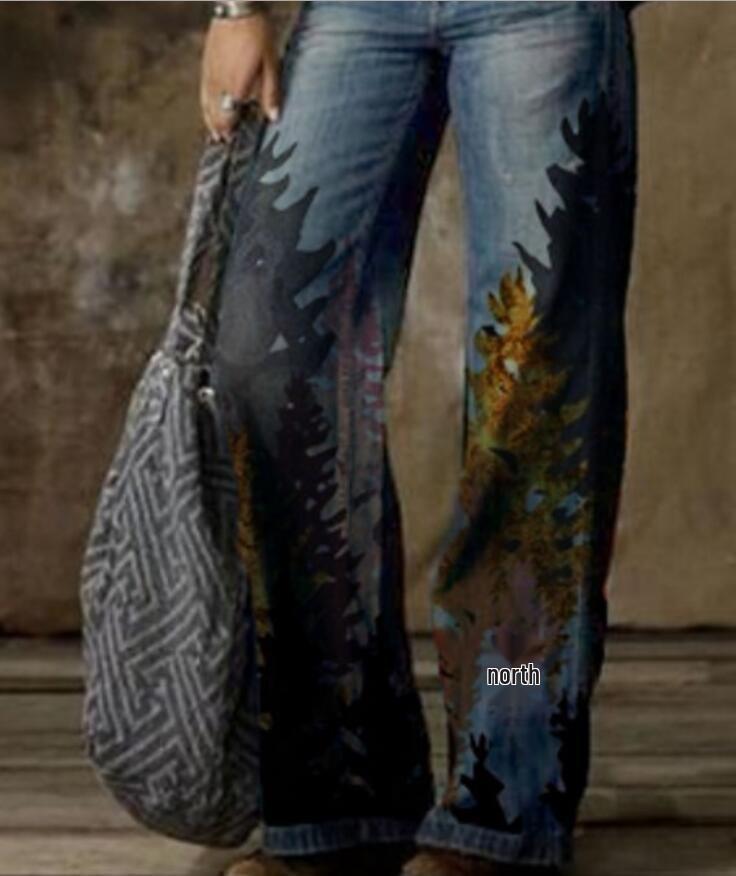 Europäische und amerikanische Übergröße Damen Casual Weitbein Imitationsjeans