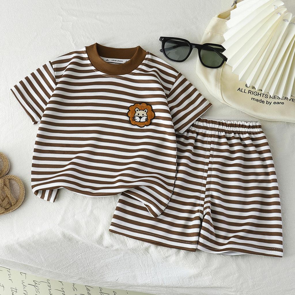 Children's Striped Short-sleeved T-shirt Set For Summer Boys' And Girls' Casual Shorts Set