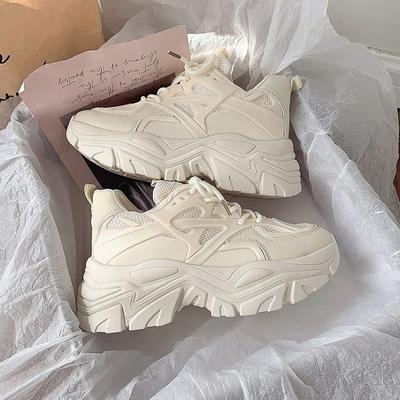 Autumn New Platform Dad Shoes Women's Round Head Lace-up Solid Color Sports Single Shoes Casual Running Shoes Women's
