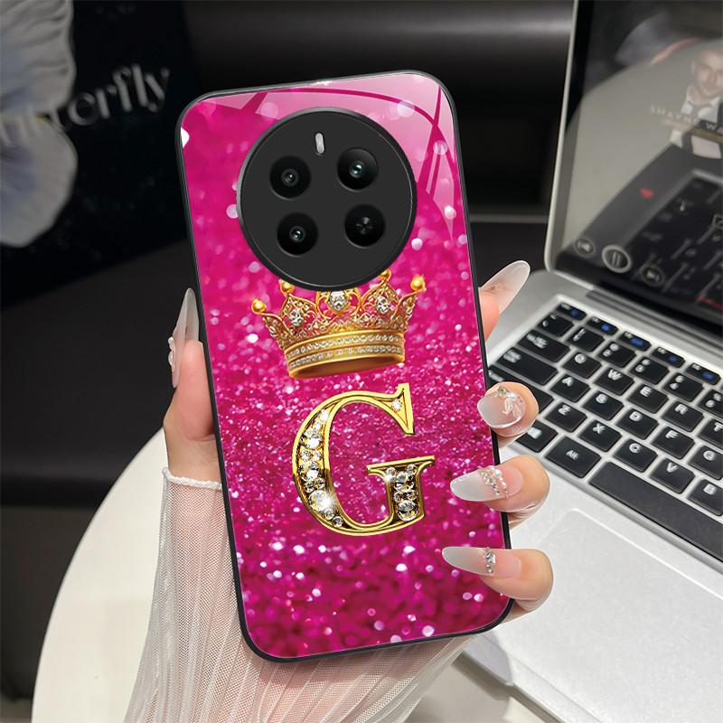 For Realme 12 4G Case Fashion Letters Hard Tempered Glass Back Covers For Oppo Realme12 Realme 12 RMX3871 Shockproof Phone Shell