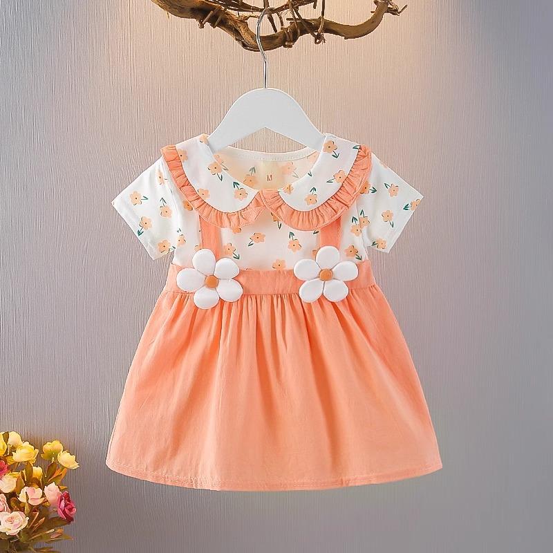 Cute Infant Baby Girls Short Sleeve Princess Dress Casual Soft Breathable Summer Outdoor Play Party Birthday Skirt Dress
