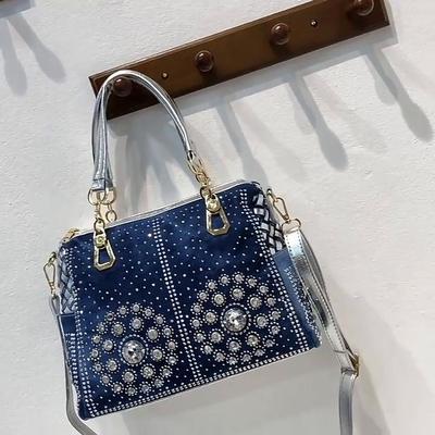Casual Ladies Tote Bags Designer Crystal Diamond Women Messenger Bags Famous Brand Luxury Handbags Women Bags Denim Bag