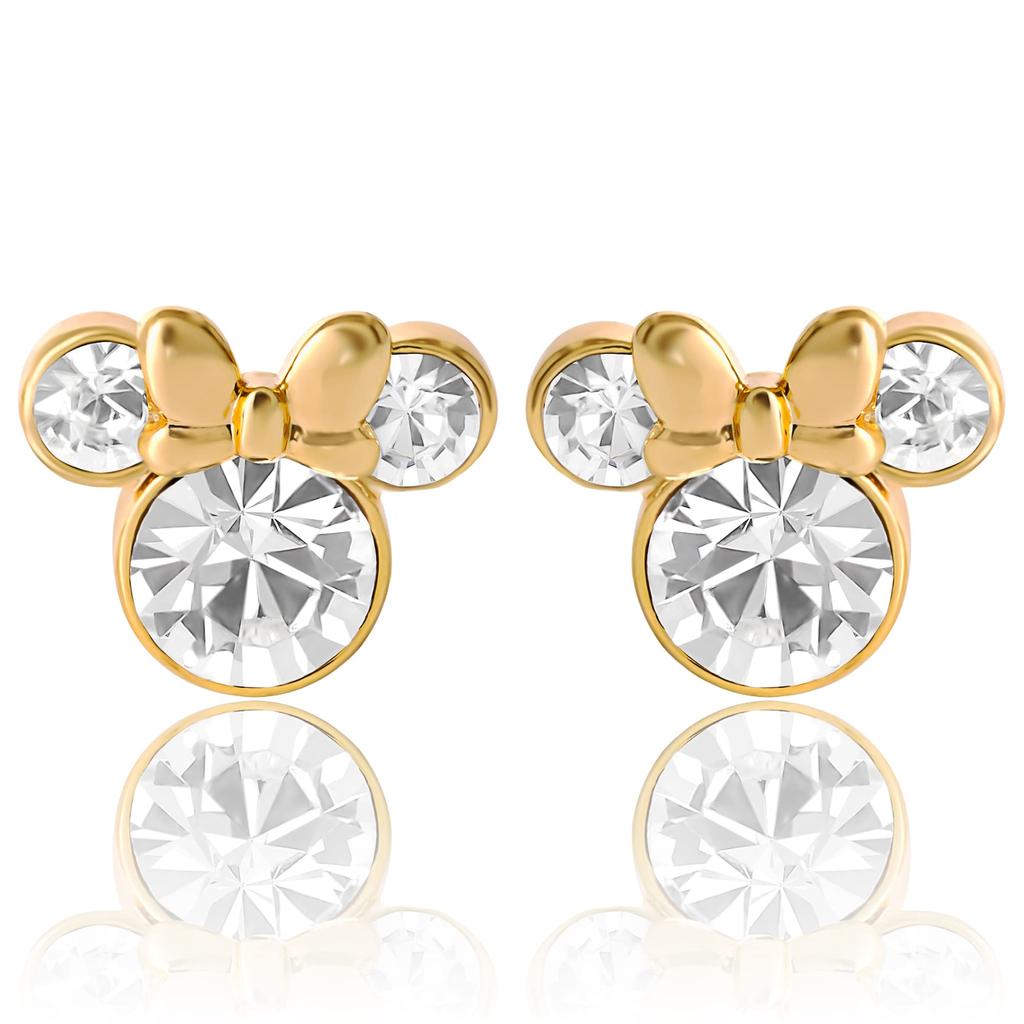 Disney Minnie Mouse Plated Cubic Zirconia Stud 90th Anniversary Gold Jewelry, Earrings, Mickey's