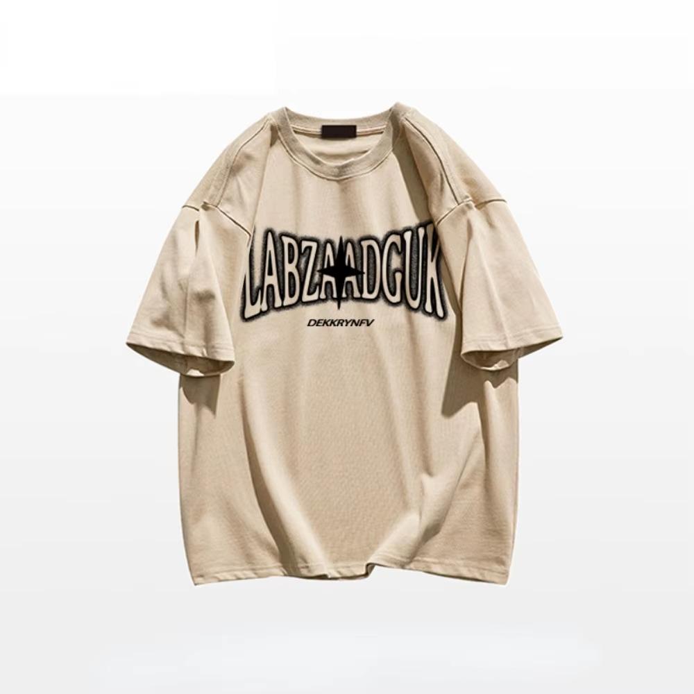 Summer Fashion Heavyweight Retro Men's English Letters 100% Cotton Printed Round Neck High-quality Casual Fitness Street T-shirt