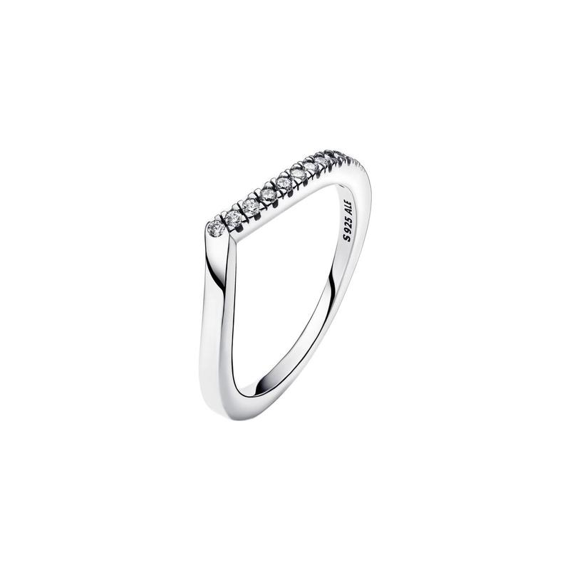 Pandora TIMELESS Fashionable One-sided Wishing Bone 925 Silver Ring for Women 192394C01