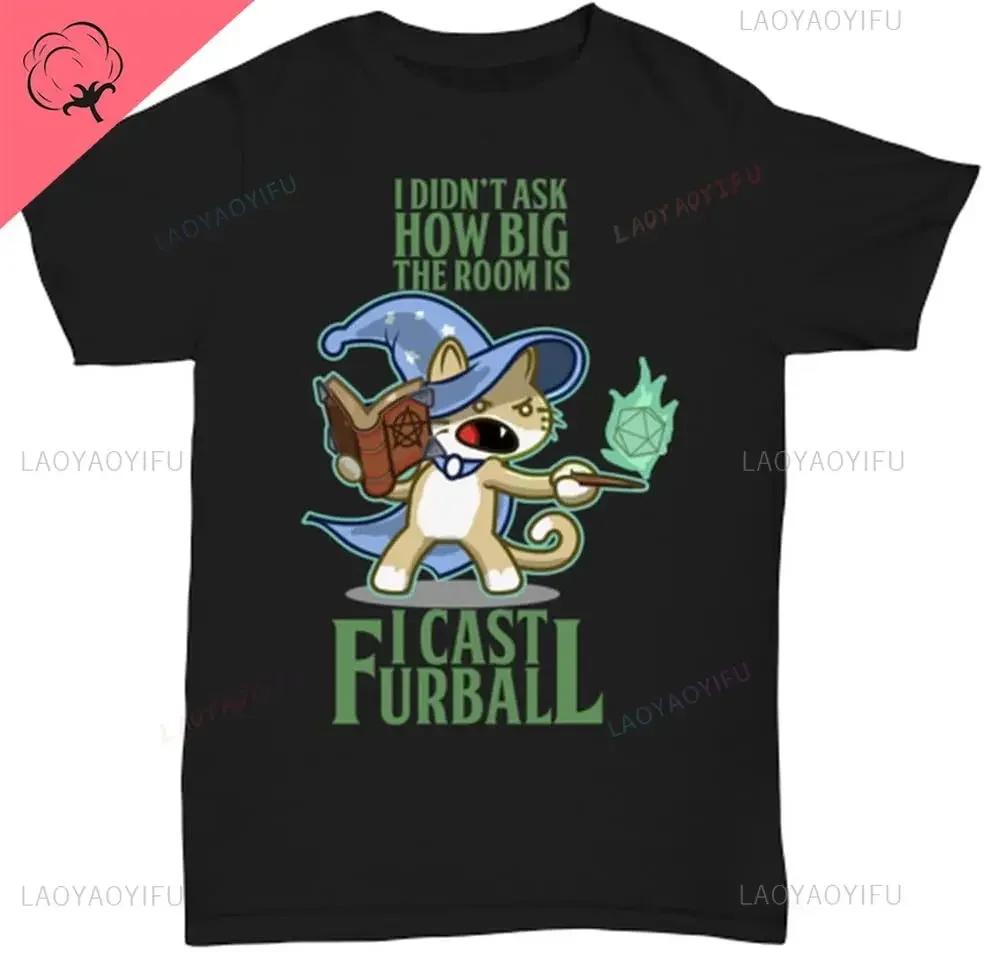 DND Mans TShirt Cat Wizard I Cast Furball Printed Tee Funny Meme Dungeon Dragon Fantasy RPG Role Playing Tabletop Games T Shirt S