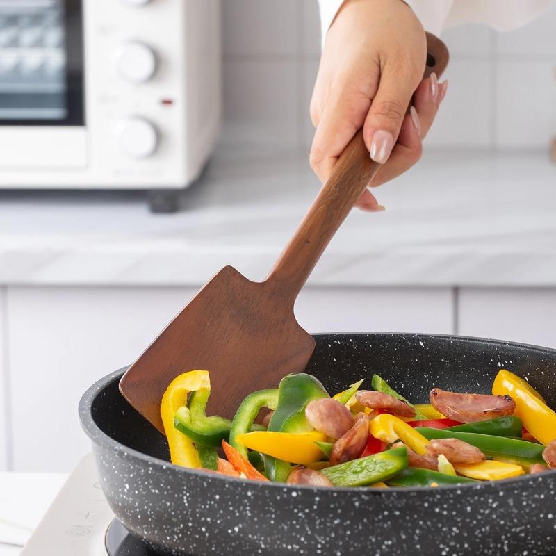 1 szt. Drewniana łopatka do patelni nieprzywierającej, narzędzie kuchenne zapobiegające poparzeniom, narzędzie do gotowania w domu, odporna na ciepło łopatka