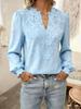 Women's Elegant Lace V-Neck Cotton Linen Long Lantern Sleeve Top