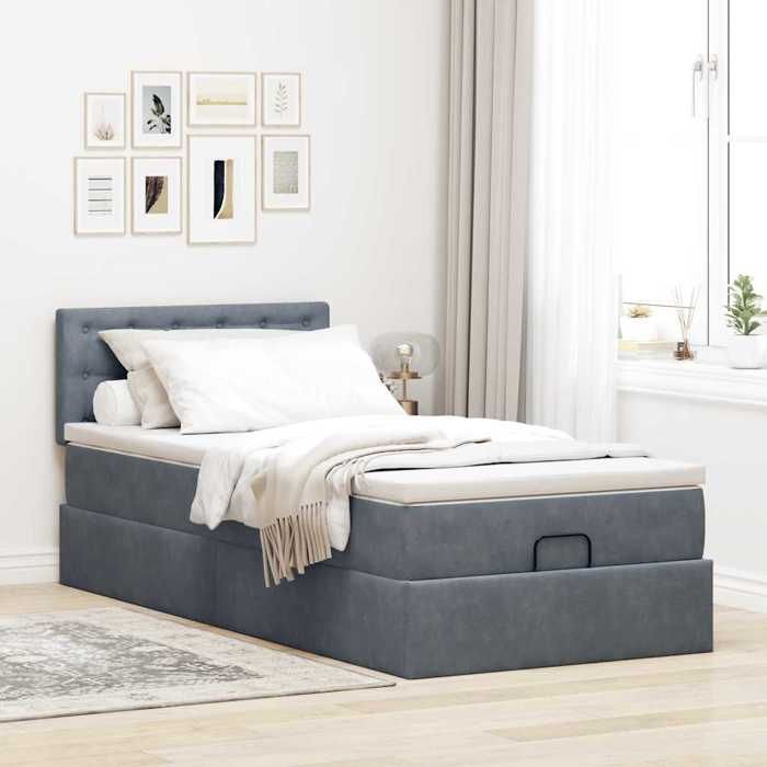 VidaXL Cadre de lit ottoman avec matelas gris foncé 90x190 cm velours, cadre de lit, cadre de lit rembourré, cadre de lit 3311886