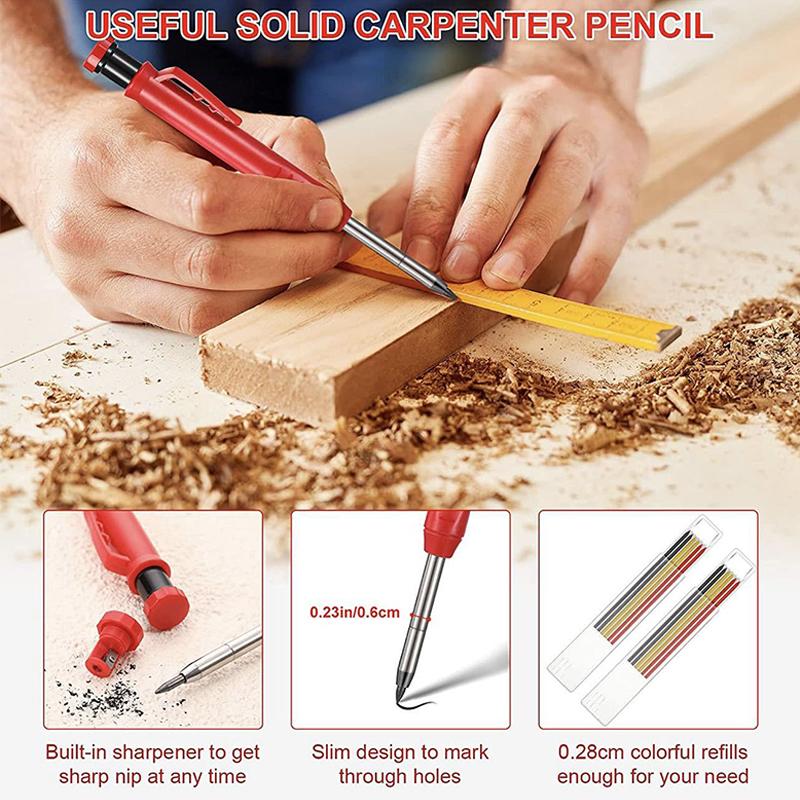 Metal Long Head Deep Hole Woodworking Pencil Professional Engineering Woodworking Pen Quick Drying Hook Line Marking Pen Stone Ink Pen Core