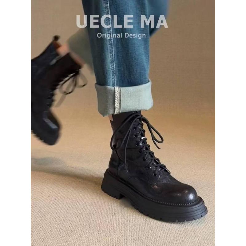 Fashion Platform Women's 2025 Autumn and Winter New Small British Style Lace-up Booties
