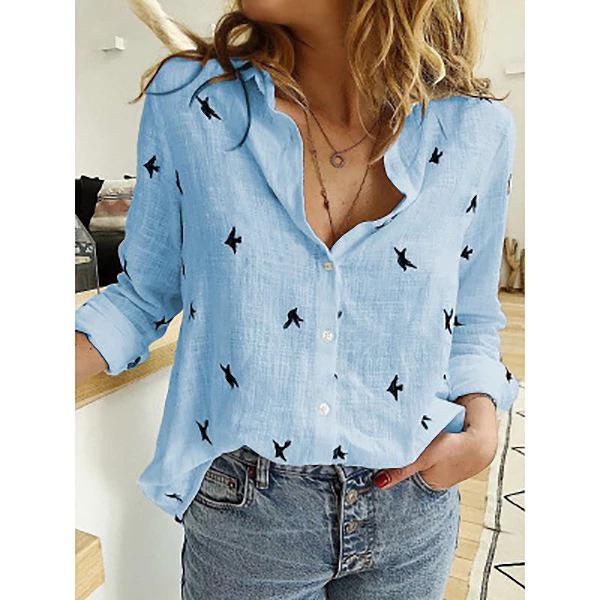 2023 European & American Women's Casual Loose Long Sleeve Cotton Linen Shirt - Solid Color