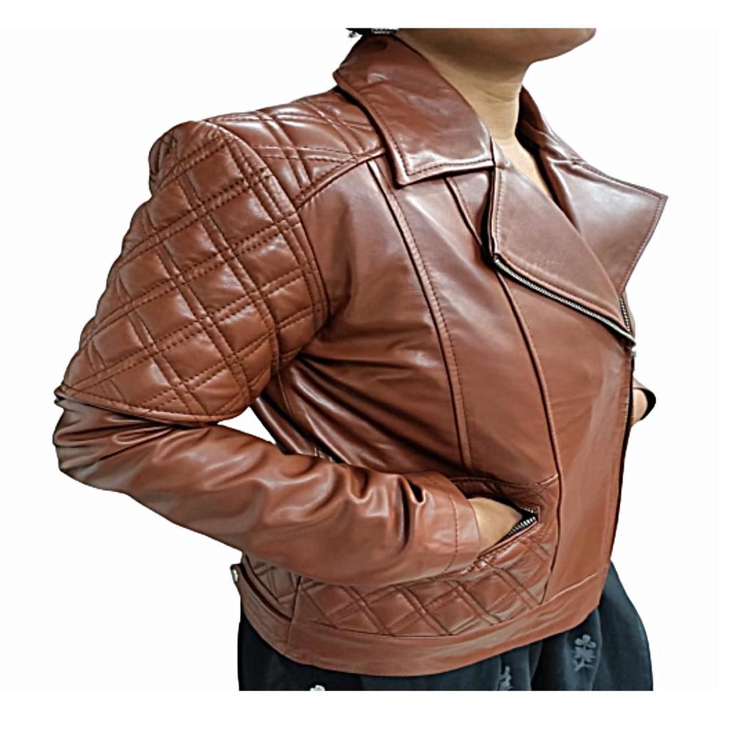 Women's Brown 100% Genuine Soft Leather Quilted Biker Jacket, Women's Brown  Lambskin Leather Slim Fit Moto Jacket, Ladies Jacket, Wife Giftv