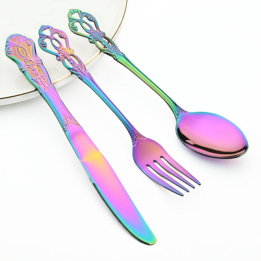 24Pcs Luxury Flatware Set Engraving Pattern Cutlery Set Stainless Steel Dinnerware SetVintage Western Knife Fork Spoon Tableware