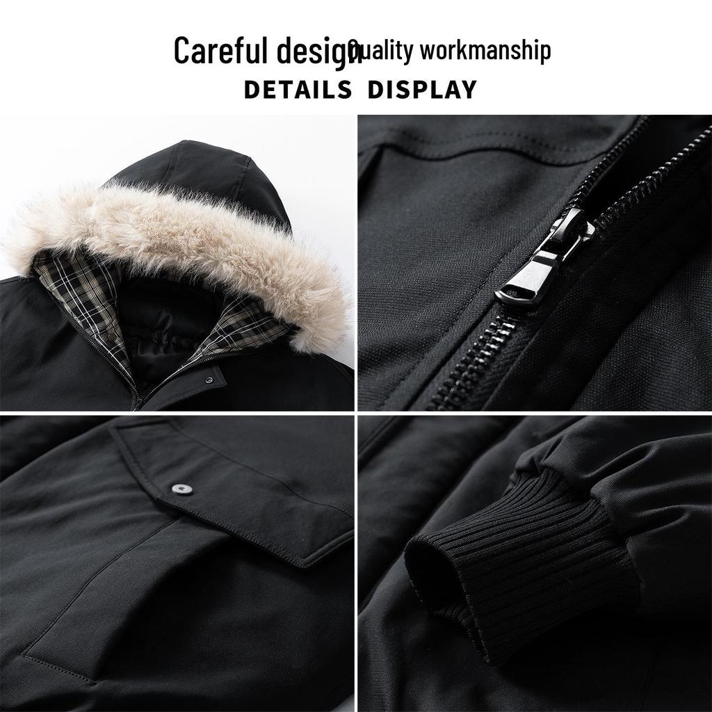Men's Winter Hooded Cotton Jacket with Fur Collar - Thick, Warm, and Trendy Outerwear