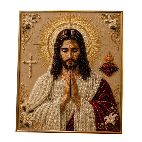 jijijing Faith Pearl Painting Kit, Virgin Mary DIY Faux Art Religious Craft Set, Handmade Home Wall for Christian Prayer Corners B