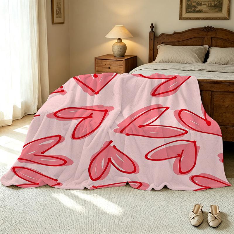 Lightweight Flannel Blanket Cute Heart Pattern Soft Cozy Warm Throw for Home, Car, Halloween & Christmas Decor