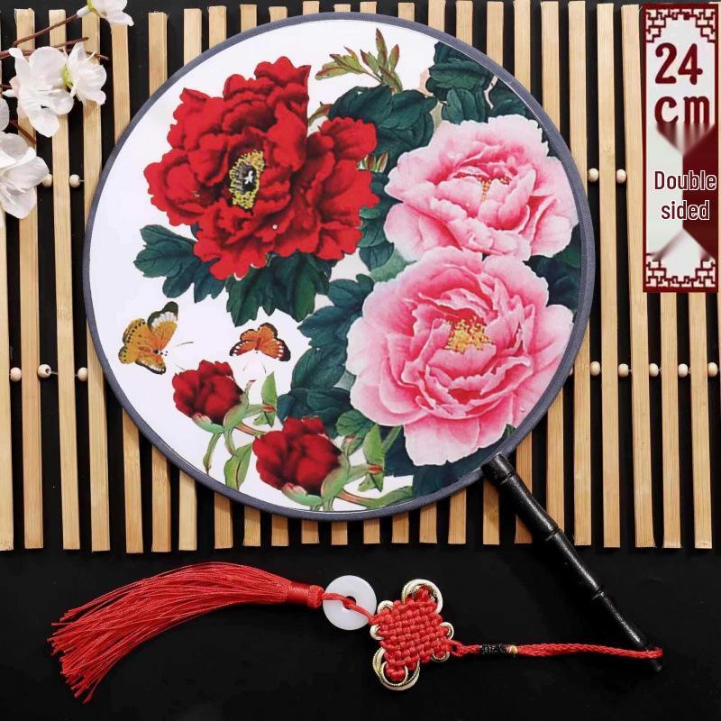 Neuer doppelseitiger runder Cheongsam Performance Tanzfächer