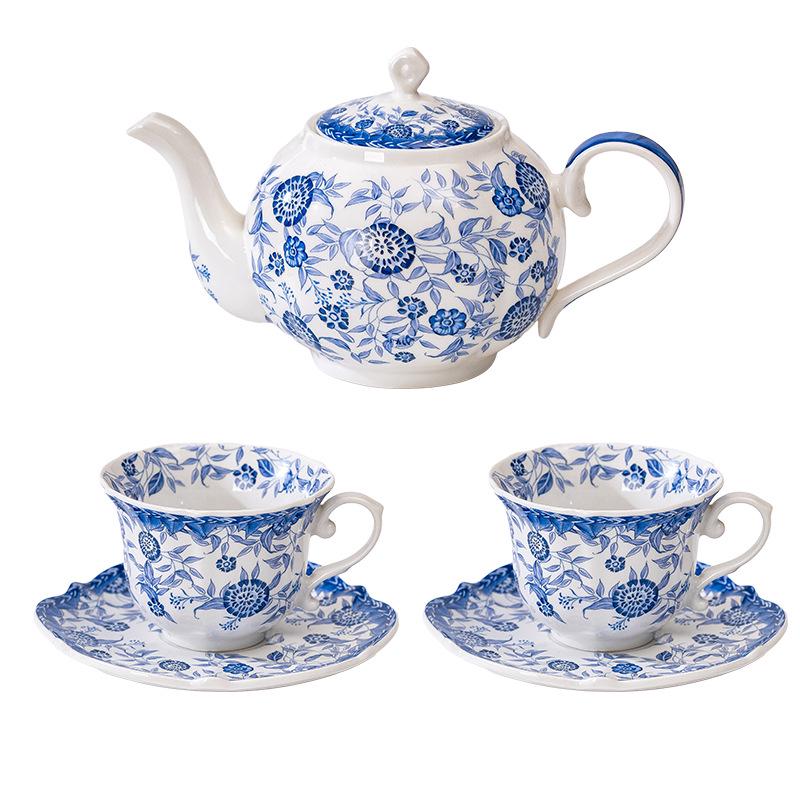 Squisito Set di Tazza da Caffè e Sottotazza in Ceramica Blu e Bianca Retrò