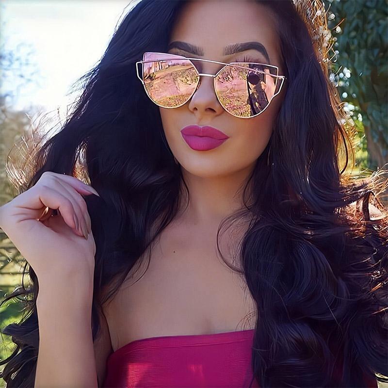 Attractive Glasses Women's Classic Cat Eye Sunglasses Fashion Metal Big Cateye Sun Glasses Stylish Summer Vacation Shades