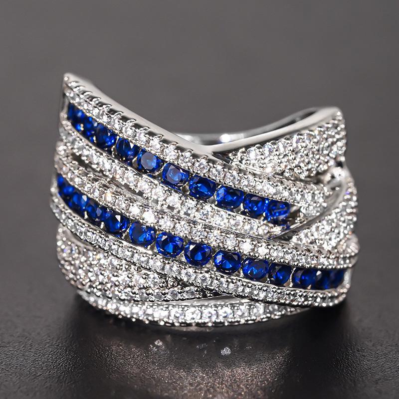 

925 Sterling Silver Cross Women Ring Inlaid Blue/White Cubic Zirconia Elegant Wedding Party Accessories Luxury Trendy Jewelry 6