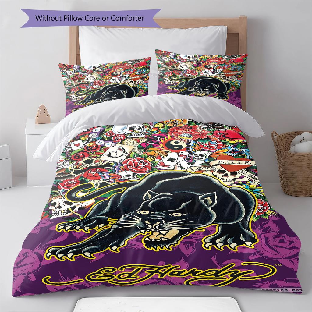 Hardy Tattoo Pattern Bedding Quilt Set Quilt Cover Pillowcase Home Decoration Gift (1 * Duvet Cover + 2 * Pillowcase, Without Core)