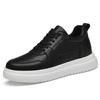 8cm Height-Increasing Cowhide White Sneakers - Trendy, Breathable, Casual Sports Shoes for Men.
