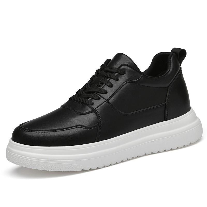 8cm Height-Increasing Cowhide White Sneakers - Trendy, Breathable, Casual Sports Shoes for Men.