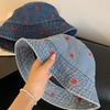 Love denim bucket hat women's old retro versatile big head circumference basin hat showing face small bucket hat