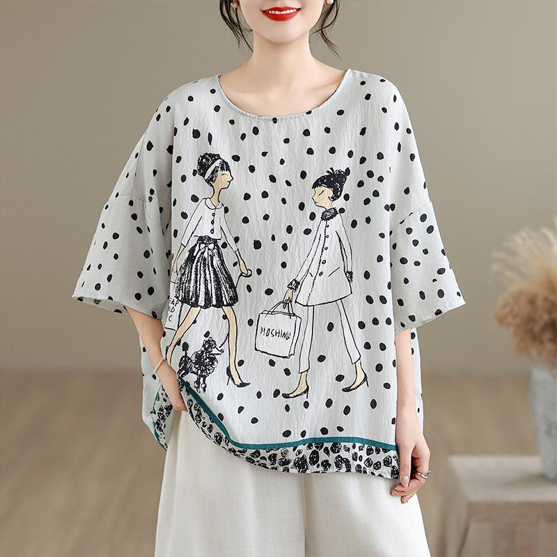 DIMANAF 2026 Plus Size New T-Shirt Tees Women Print Loose Casual Casual Lady Tops Shirts Oversize Summer