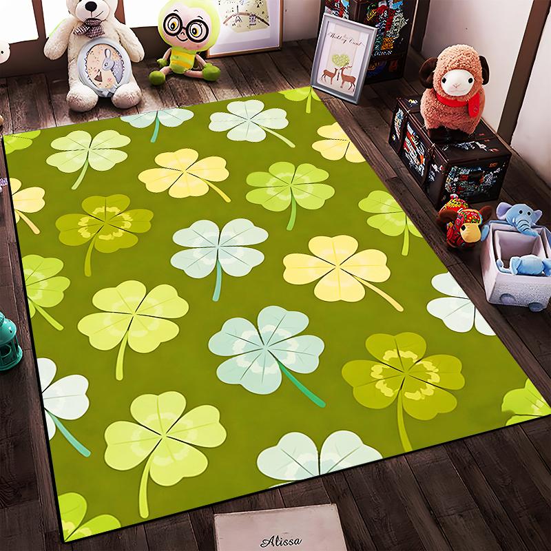 Four-Leaf Clover Printed Carpet, Green Luck Theme Decorative Rug Suitable for Use As an Anti-slip for Living Room Bedroom Sofas