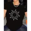 Short Sleeve T-Shirt with White Sun Design, Made of Polyester Fabric,, Perfect for Casual Wear In Home, Restaurant, or Outdoor Settings