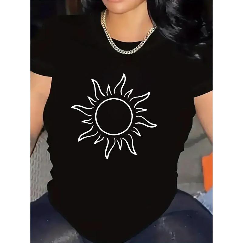 

Short Sleeve T-Shirt with White Sun Design, Made of Polyester Fabric,, Perfect for Casual Wear in Home, Restaurant, or Outdoor Settings 4XL чорний
