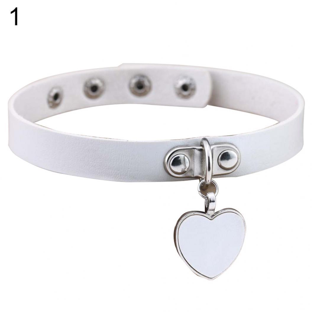 Панк Готика Женская Подвеска Сердце Любви Кожаный Чокер Ожерелье Браслет KTJ белый
