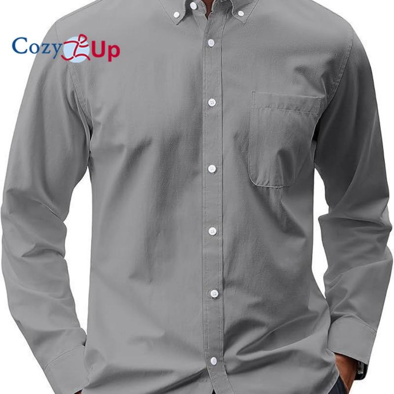 Cozy Up Men's Oxford Shirt Solid Casual Button Down Collar Shirts Long Sleeve Dress Shirts with Pocket