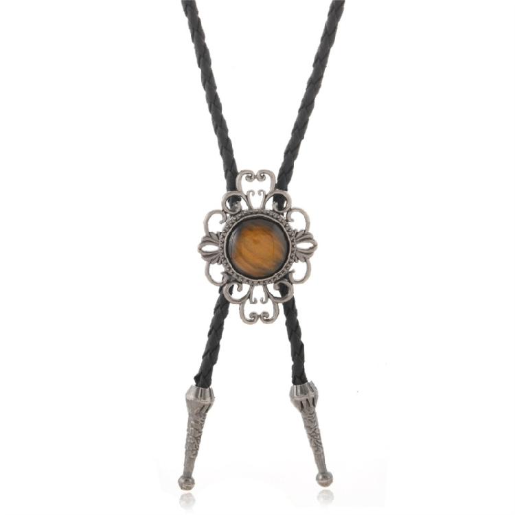 Unisex Southwest Inspired Bolo Tie Necklace Hip Hop Jewelry With Tribal Pendant And Practical PU Leather Metal Chain