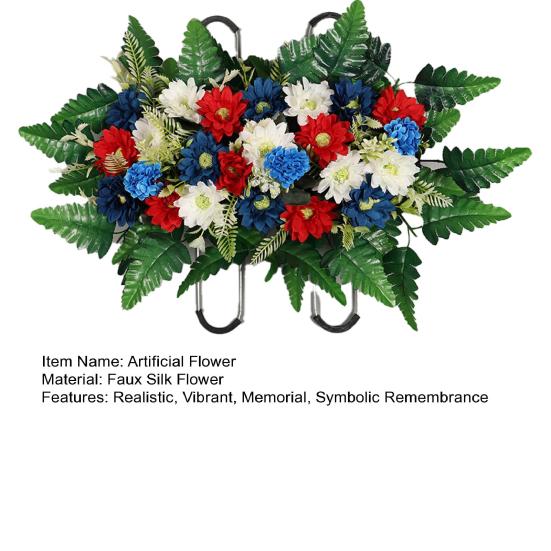 Kunstig Mors Dag Blomst til Kirkegård UV-bestandig Rød Hvid Blå Patriotisk Vildblomster Buket til Veterans Dag Gravsted Gravsten Dekoration