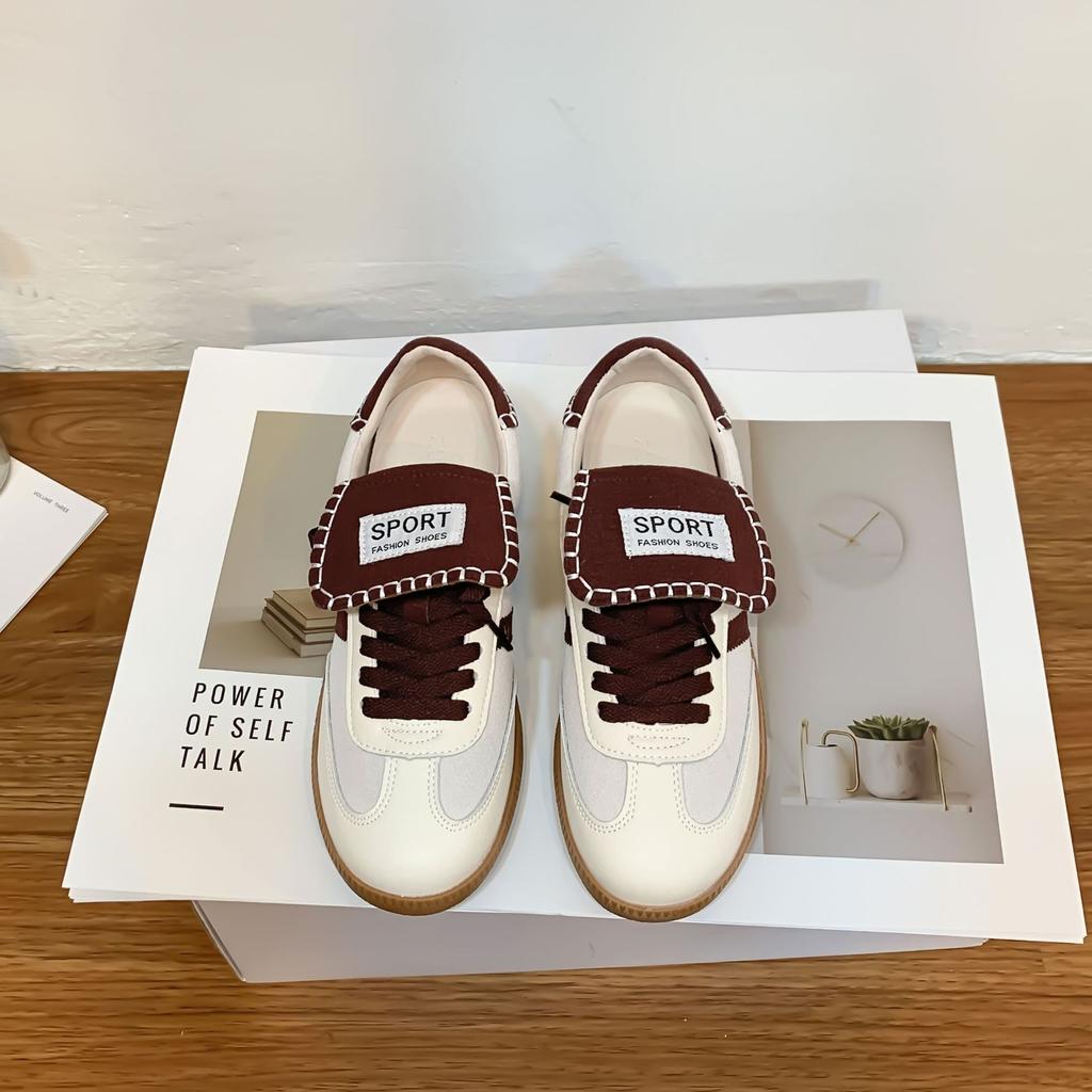 Dad Shoes Women's Front Lace-up Thick-soled Heightening Sports Shoes Women's Casual Style Versatile German Training Shoes Flat-soled Retro Forrest Gu